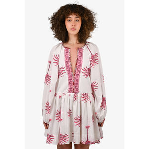 Alix of Bohemia Cream/Pink Cotton Printed Dress Size M